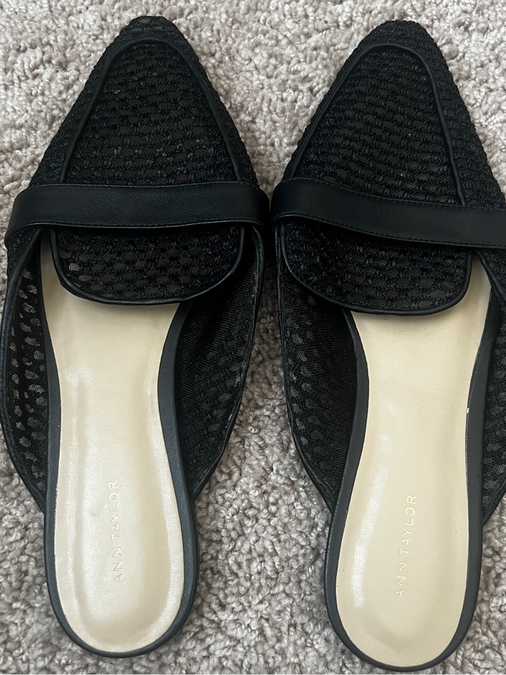Ann Taylor Black Woven Pointed Mules